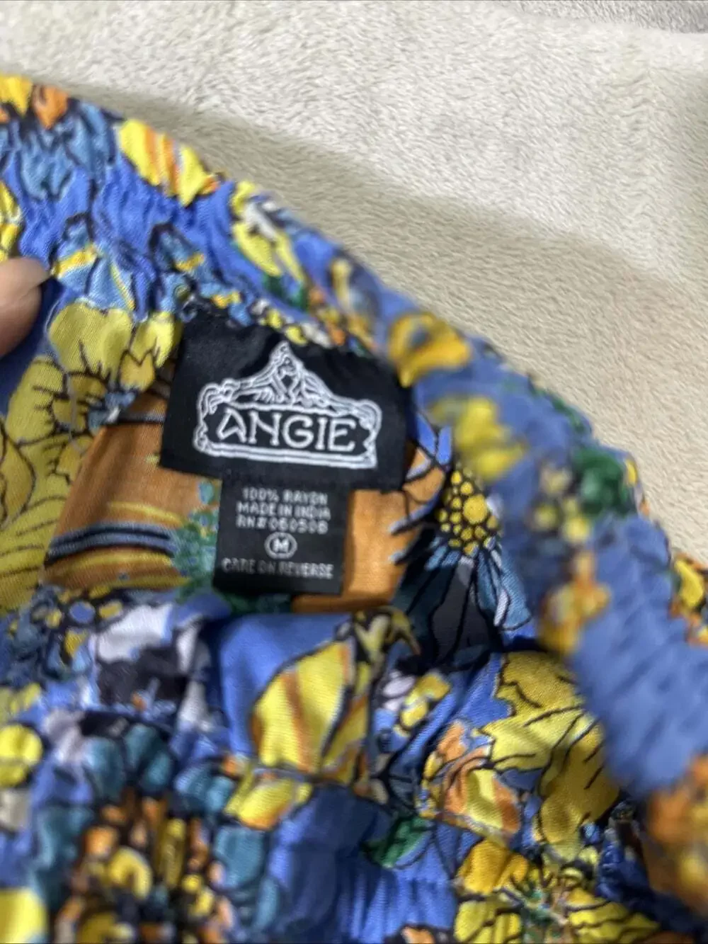 Angie Women’s Floral Wide Leg Rayon Palazzo Pants Blue Boho Size M